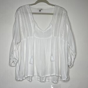 Revolve Lulu's Amuse Society Cool Breeze Relaxed Top White VTie Boho Crochet XS